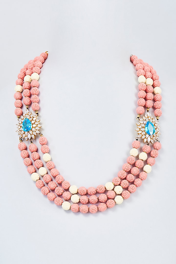 Gold Finish Coral Beaded Handcrafted Mala by Vivinia By Vidhi Mehra at Pernia's Pop Up Shop