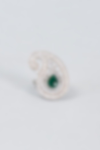 White Finish Zircon & Green Stone Ring by Vivinia By Vidhi Mehra at Pernia's Pop Up Shop