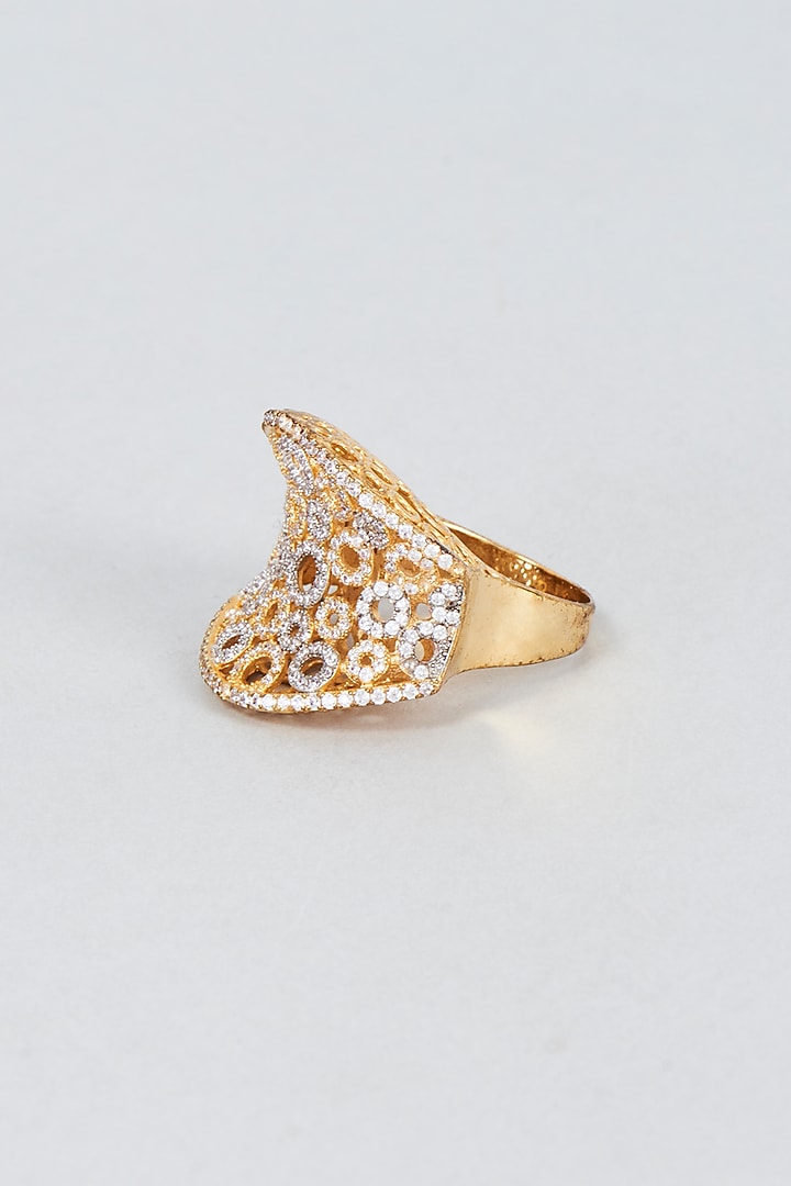 Gold Finish Zircon Ring by Vivinia By Vidhi Mehra at Pernia's Pop Up Shop