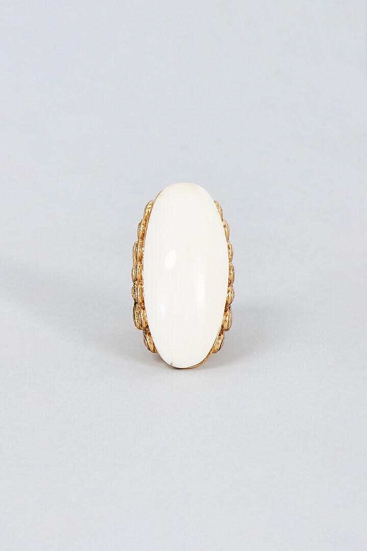 Gold Finish White Jade Ring by Vivinia By Vidhi Mehra at Pernia's Pop Up Shop