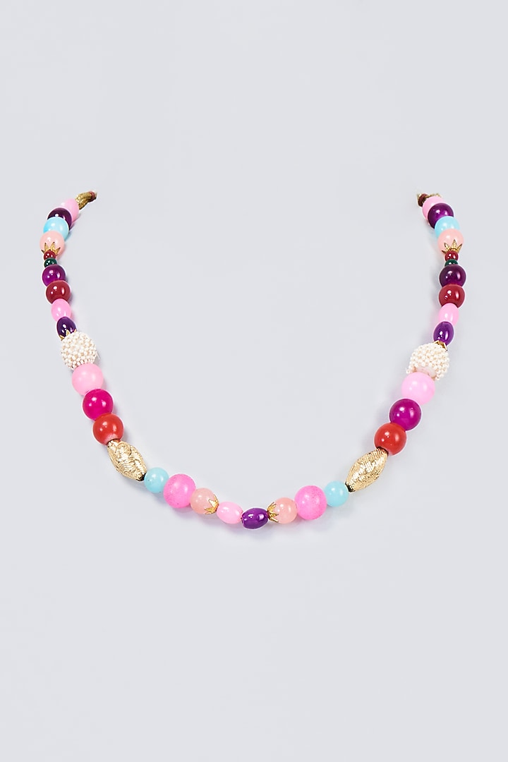 Gold Finish Pearl & Multi-Colored Beaded Handcrafted Mala by Vivinia By Vidhi Mehra at Pernia's Pop Up Shop