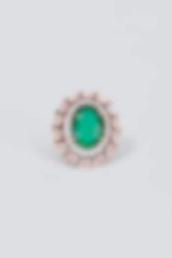 Rose Gold Finish Zircon & Green Stone Ring by Vivinia By Vidhi Mehra