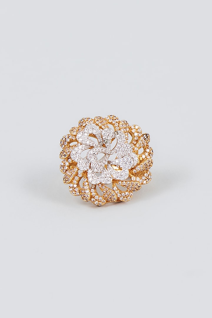 Gold Finish Zircon Ring by Vivinia By Vidhi Mehra at Pernia's Pop Up Shop