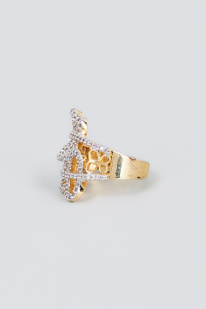 Gold Finish Zircon Ring by Vivinia By Vidhi Mehra at Pernia's Pop Up Shop
