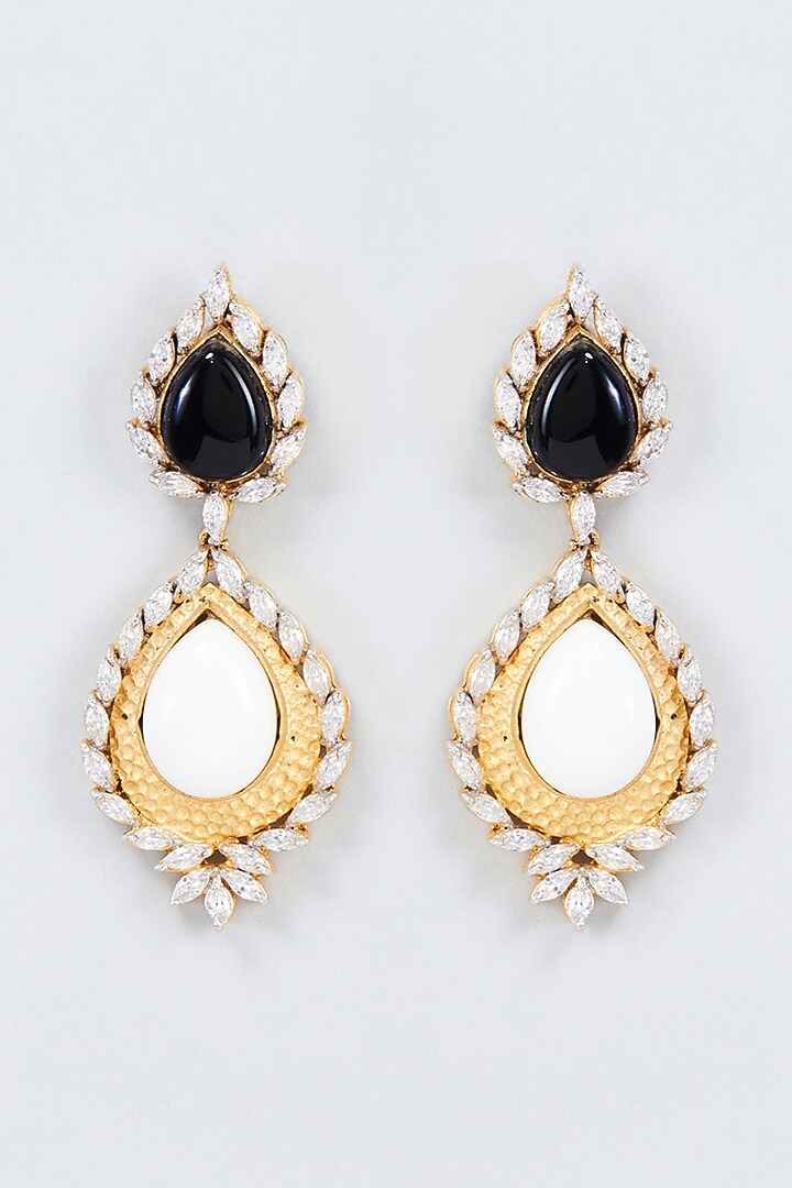 Gold Finish Zircon Dangler Earrings by Vivinia By Vidhi Mehra at Pernia's Pop Up Shop