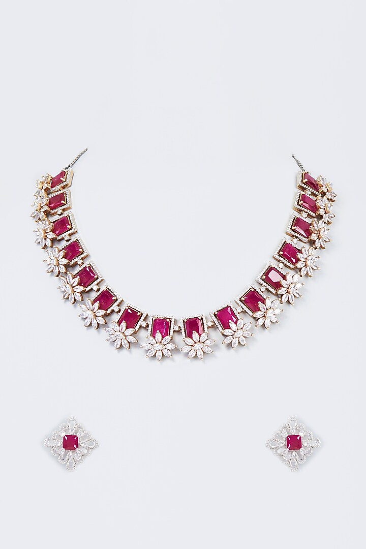 White Finish Zircon Choker Necklace Set by Vivinia By Vidhi Mehra at Pernia's Pop Up Shop