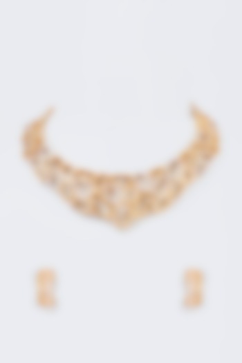 Gold Finish Zircon Choker Necklace Set by Vivinia By Vidhi Mehra at Pernia's Pop Up Shop