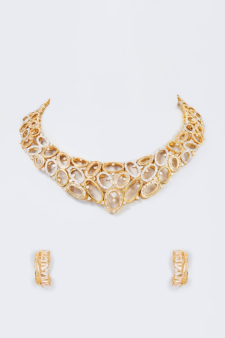 Gold Finish Zircon Choker Necklace Set by Vivinia By Vidhi Mehra at Pernia's Pop Up Shop