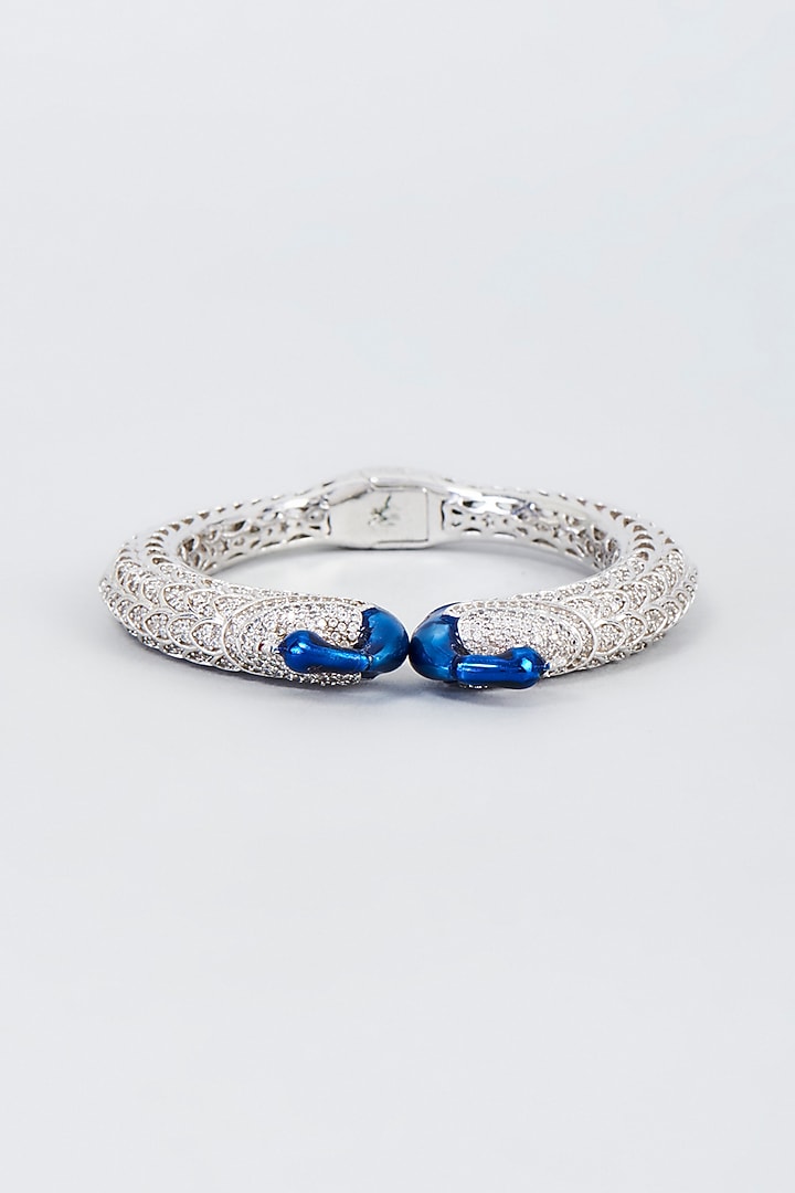White Finish Blue & White Zircon Peacock Bangle by Vivinia By Vidhi Mehra at Pernia's Pop Up Shop