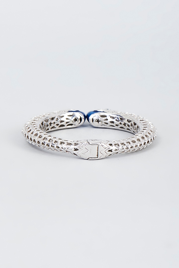White Finish Blue & White Zircon Peacock Bangle by Vivinia By Vidhi Mehra at Pernia's Pop Up Shop