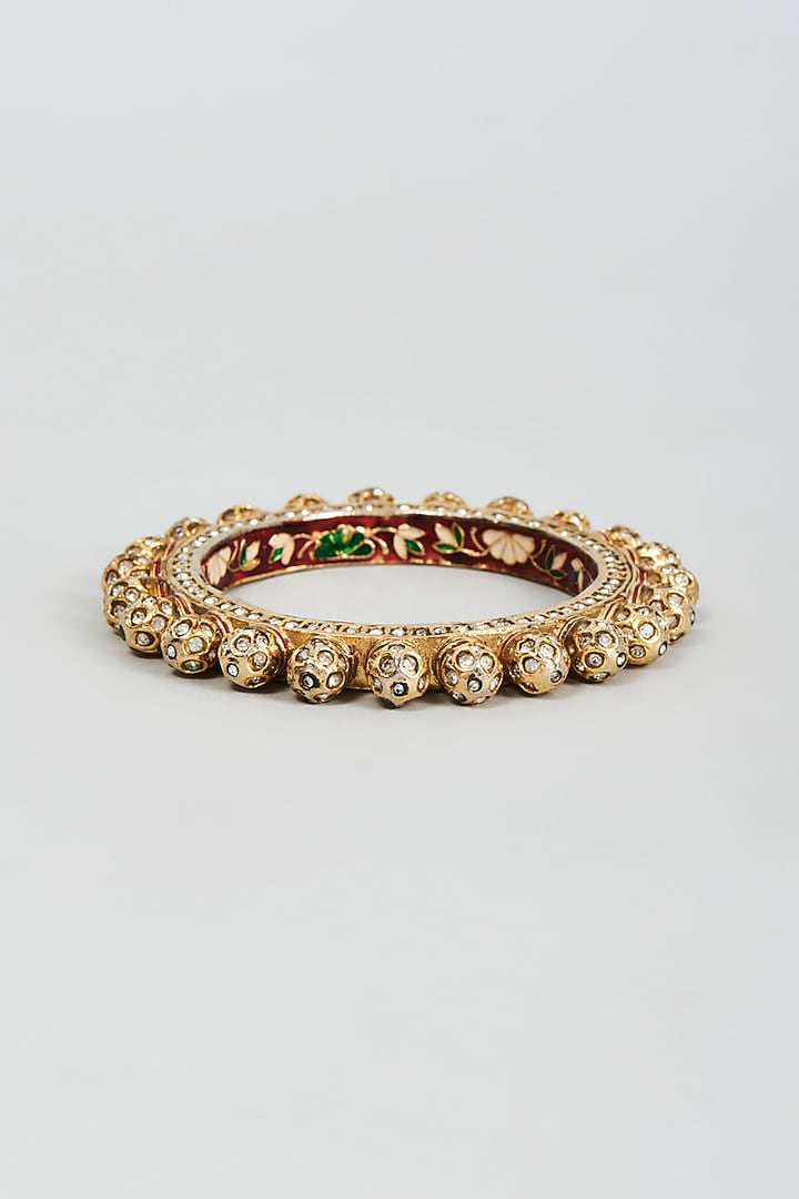 Gold Finish Zircon & Pearl Bangle by Vivinia By Vidhi Mehra at Pernia's Pop Up Shop