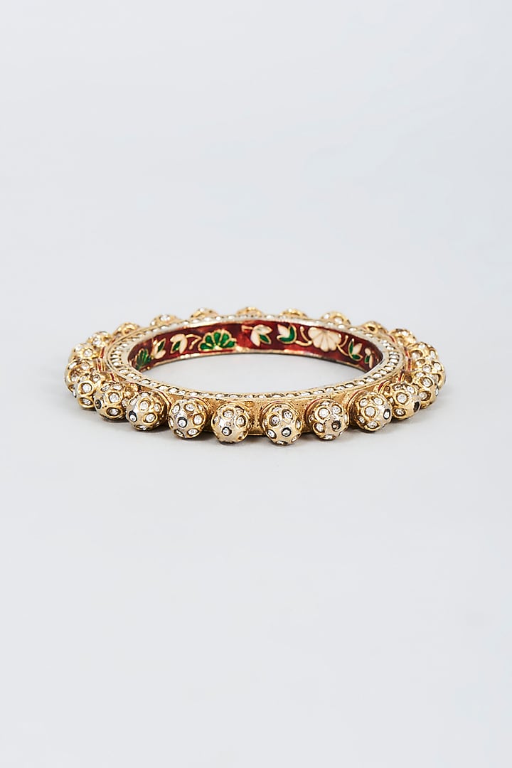 Gold Finish Zircon & Pearl Bangle by Vivinia By Vidhi Mehra at Pernia's Pop Up Shop