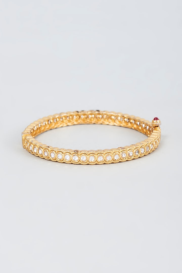 Gold Finish Pearl & Diamond Bangle by Vivinia By Vidhi Mehra