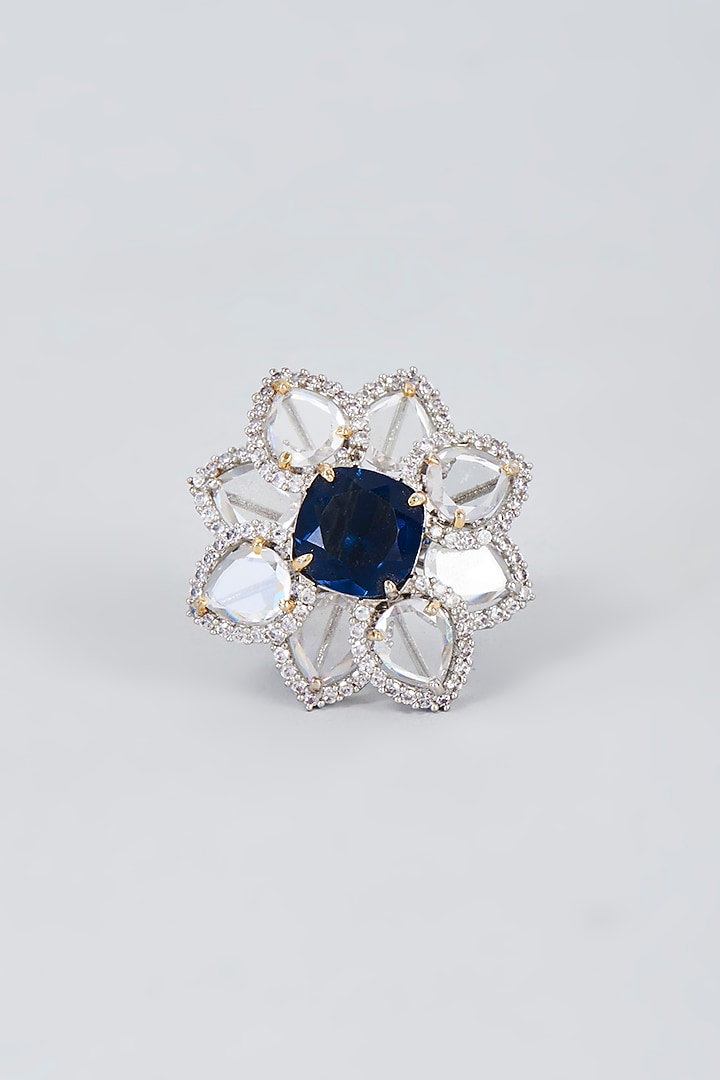 White Finish Blue Pearl Ring by Vivinia By Vidhi Mehra at Pernia's Pop Up Shop