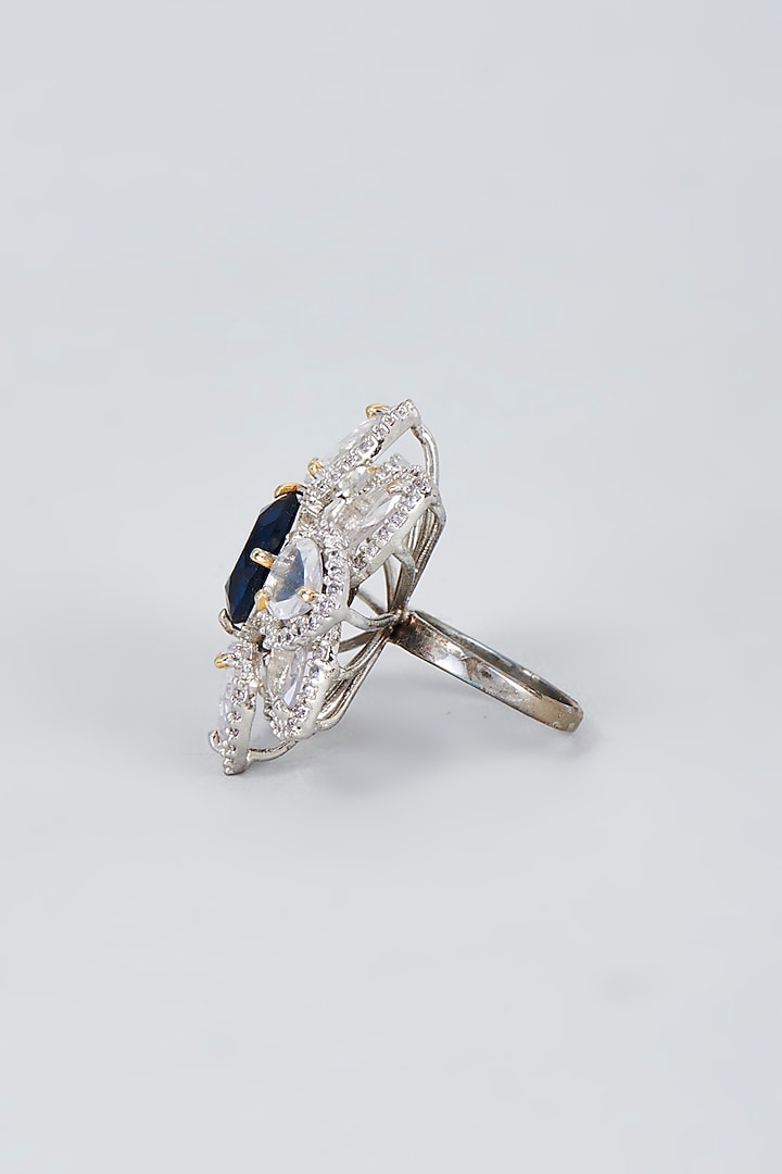 White Finish Blue Pearl Ring by Vivinia By Vidhi Mehra at Pernia's Pop Up Shop
