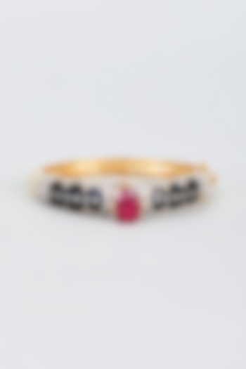 Gold Finish Red Pearl & Zircon Bangle by Vivinia By Vidhi Mehra at Pernia's Pop Up Shop