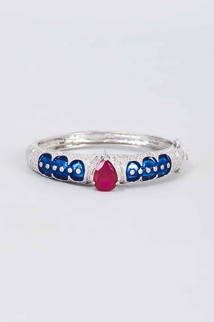 White Finish Zircon & Red Beaded Bangle by Vivinia By Vidhi Mehra at Pernia's Pop Up Shop
