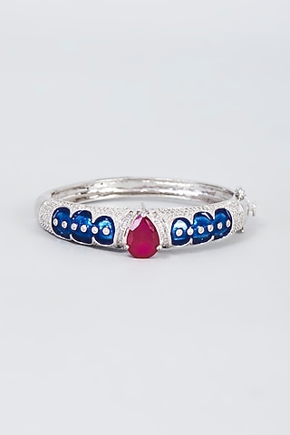 White Finish Zircon & Red Beaded Bangle by Vivinia By Vidhi Mehra