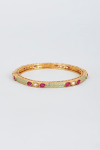 Gold Finish Zircon & Pink Stone Bangle by Vivinia By Vidhi Mehra