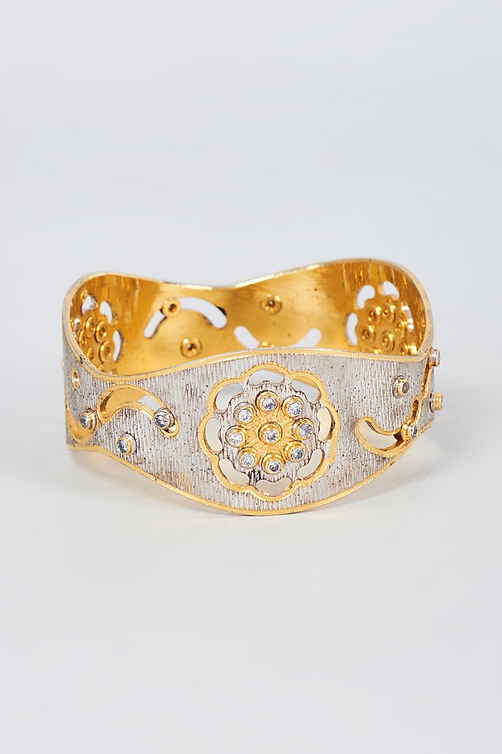 Gold Finish Zircon Bangle by Vivinia By Vidhi Mehra at Pernia's Pop Up Shop