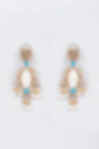 Gold Finish Kundan Polki & Pearl Dangler Earrings by Vivinia By Vidhi Mehra at Pernia's Pop Up Shop