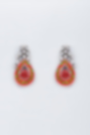 Silver Finish Kundan Polki & Orange Stone Earrings by Vivinia By Vidhi Mehra at Pernia's Pop Up Shop
