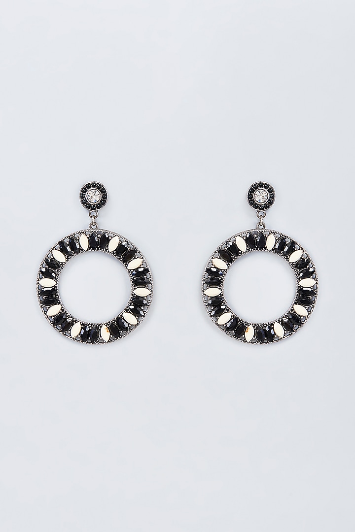 Silver Finish Black & White Stone Dangler Earrings by Vivinia By Vidhi Mehra at Pernia's Pop Up Shop