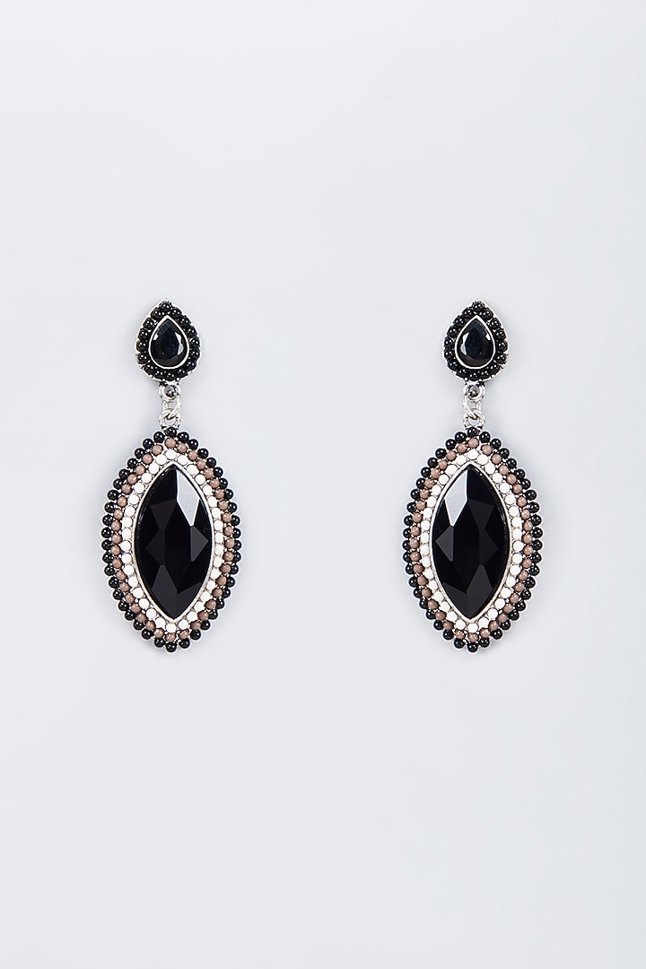 Black Rhodium Finish Black Stone Dangler Earrings by Vivinia By Vidhi Mehra at Pernia's Pop Up Shop