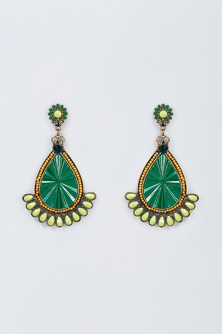 Black Rhodium Finish Green Stone Dangler Earrings by Vivinia By Vidhi Mehra at Pernia's Pop Up Shop