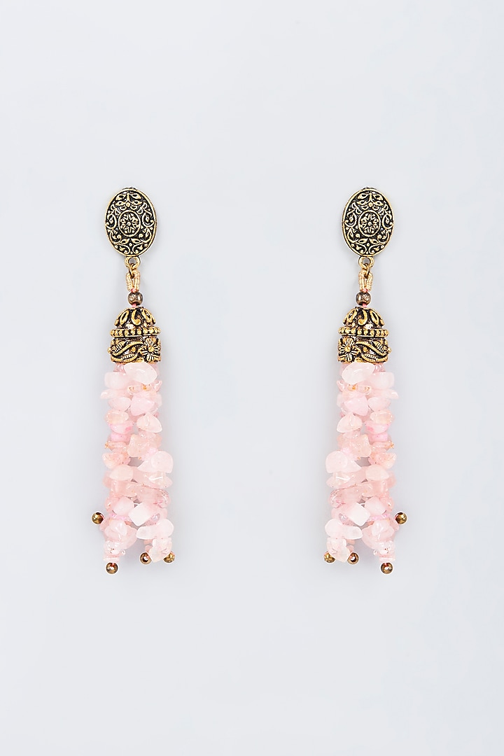Gold Finish Pink Beaded Dangler Earrings by Vivinia By Vidhi Mehra at Pernia's Pop Up Shop