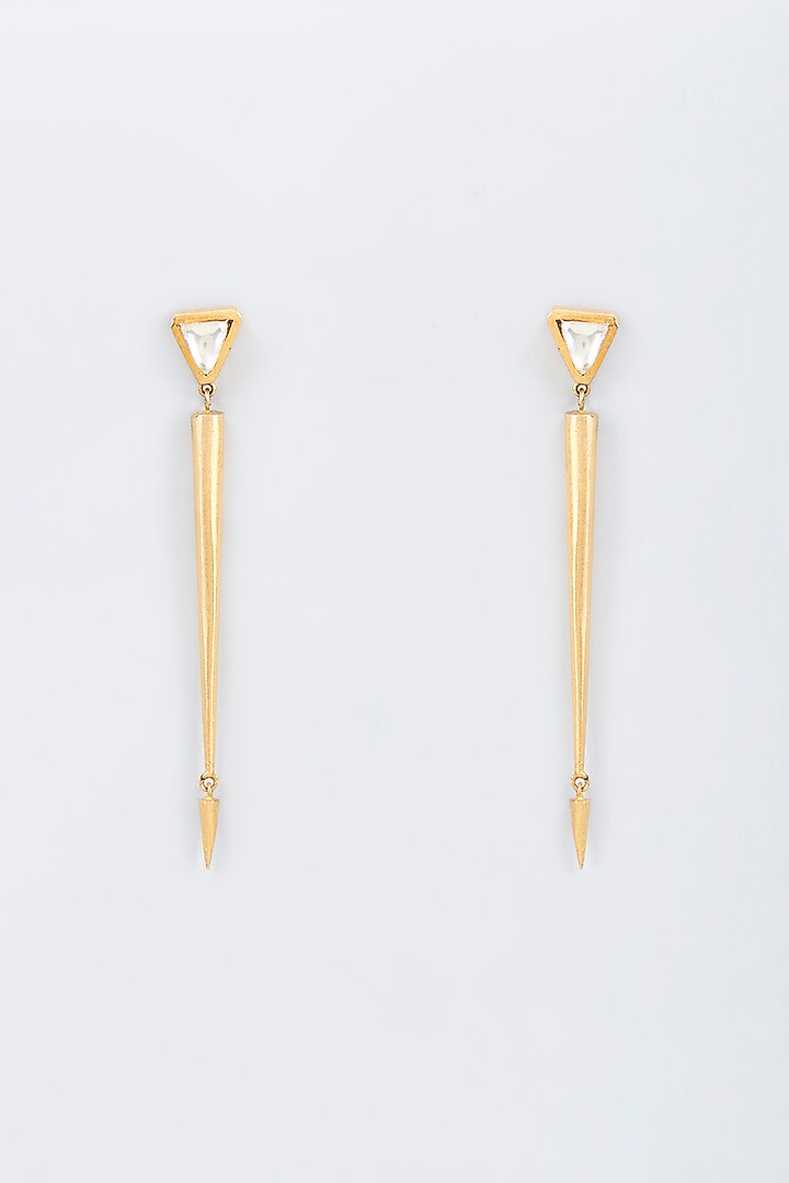 Gold Finish Zircon Dangler Earrings by Vivinia By Vidhi Mehra at Pernia's Pop Up Shop