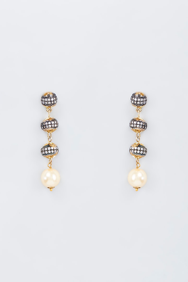 Gold Finish Stone & Pearl Dangler Earrings by Vivinia By Vidhi Mehra at Pernia's Pop Up Shop