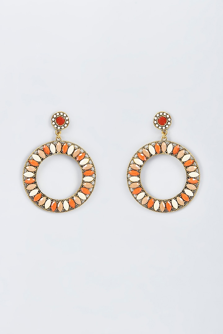 Black Rhodium Finish Orange & Yellow Stone Dangler Earrings by Vivinia By Vidhi Mehra at Pernia's Pop Up Shop