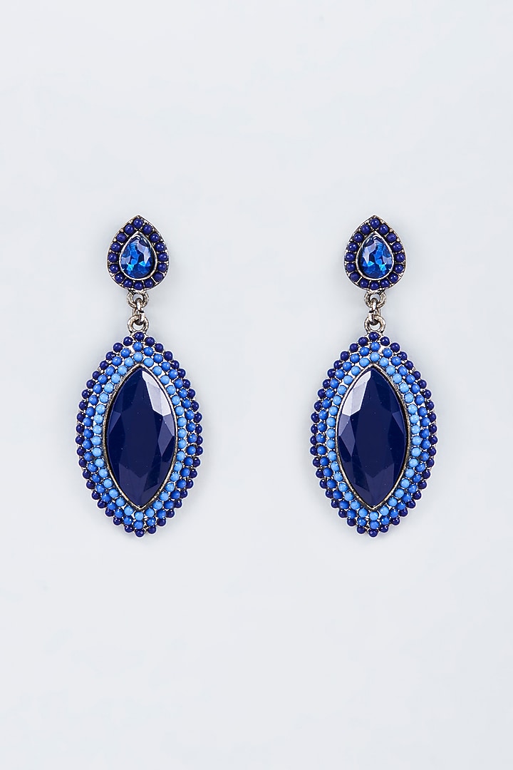 Black Rhodium Finish Blue Stone Dangler Earrings by Vivinia By Vidhi Mehra at Pernia's Pop Up Shop