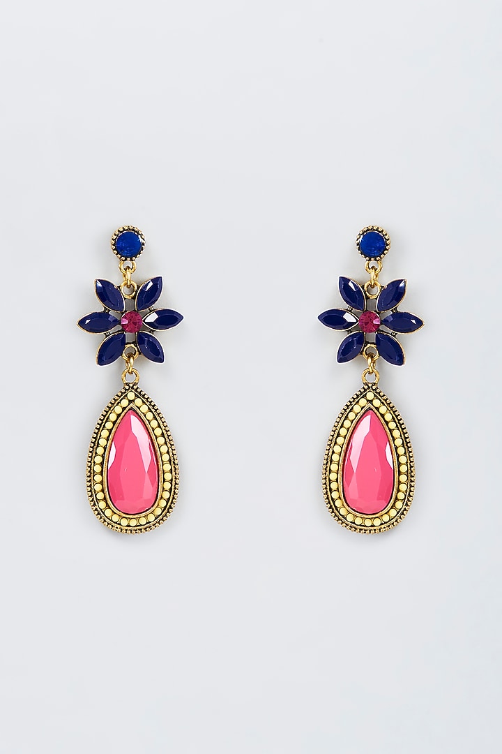 Black Rhodium Finish Multi-Colored Stone Dangler Earrings by Vivinia By Vidhi Mehra at Pernia's Pop Up Shop