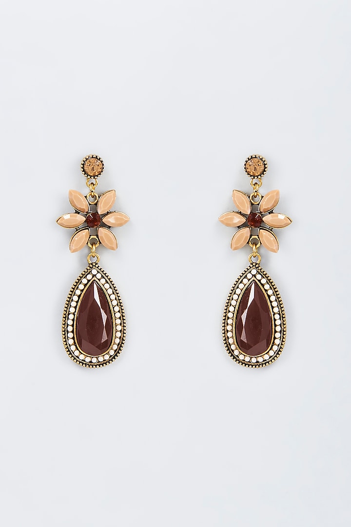 Black Rhodium Finish Brown Stone Dangler Earrings by Vivinia By Vidhi Mehra at Pernia's Pop Up Shop