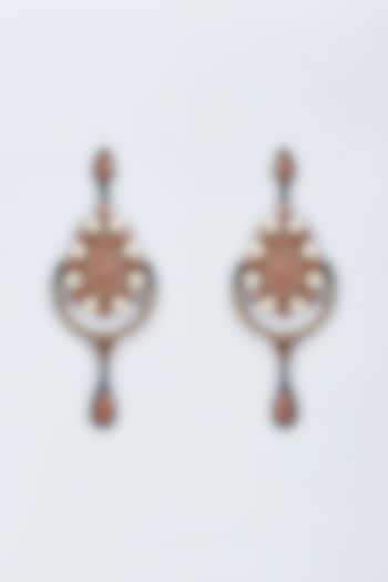 Black Rhodium Finish Brown & White Stone Dangler Earrings by Vivinia By Vidhi Mehra at Pernia's Pop Up Shop
