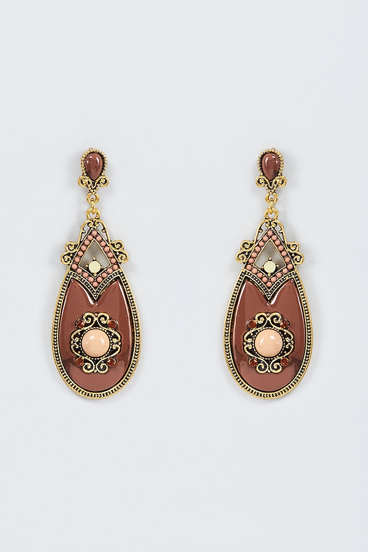 Black Rhodium Finish Synthetic Stone & Beaded Earrings by Vivinia By Vidhi Mehra at Pernia's Pop Up Shop