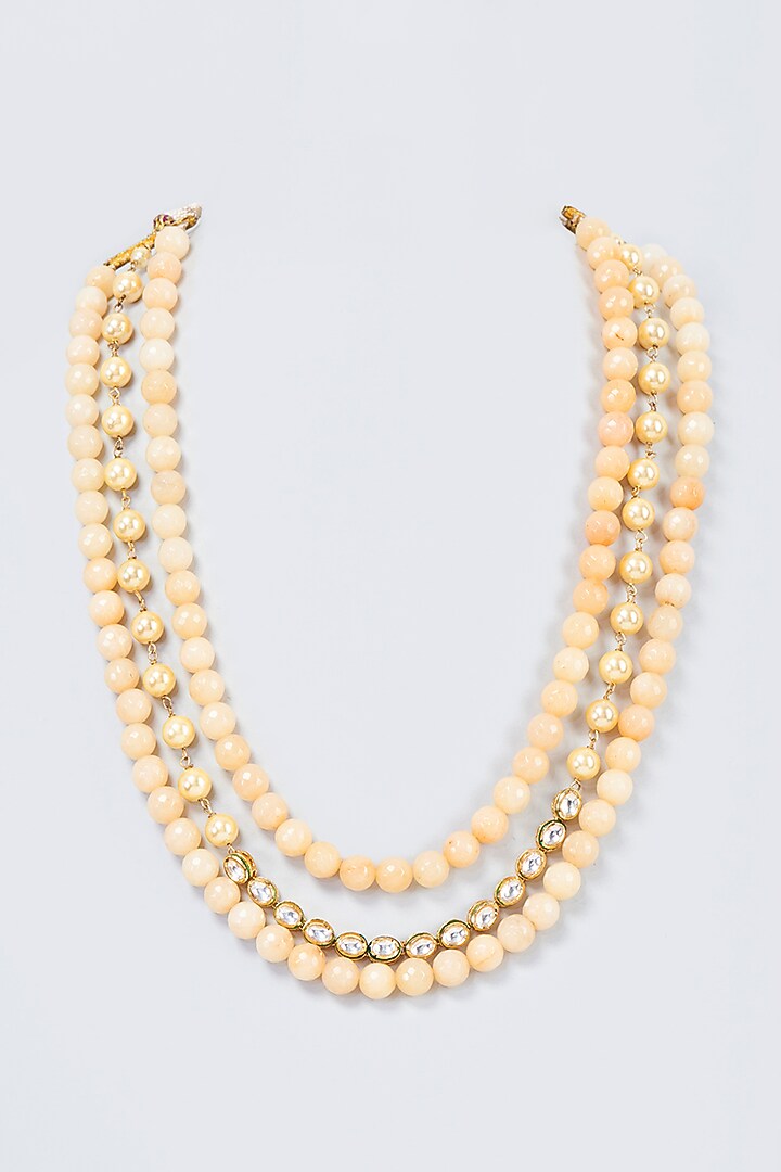 Gold Finish Pearl & Kundan Polki Mala by Vivinia By Vidhi Mehra at Pernia's Pop Up Shop