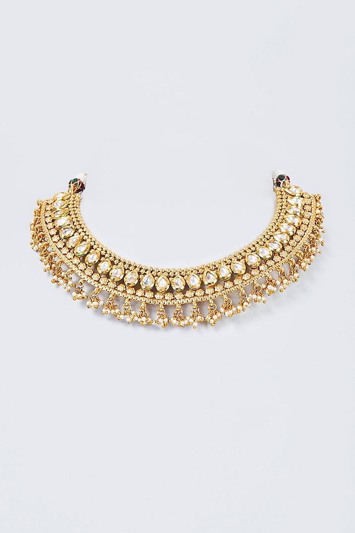 Gold Finish Kundan Polki Necklace by Vivinia By Vidhi Mehra at Pernia's Pop Up Shop