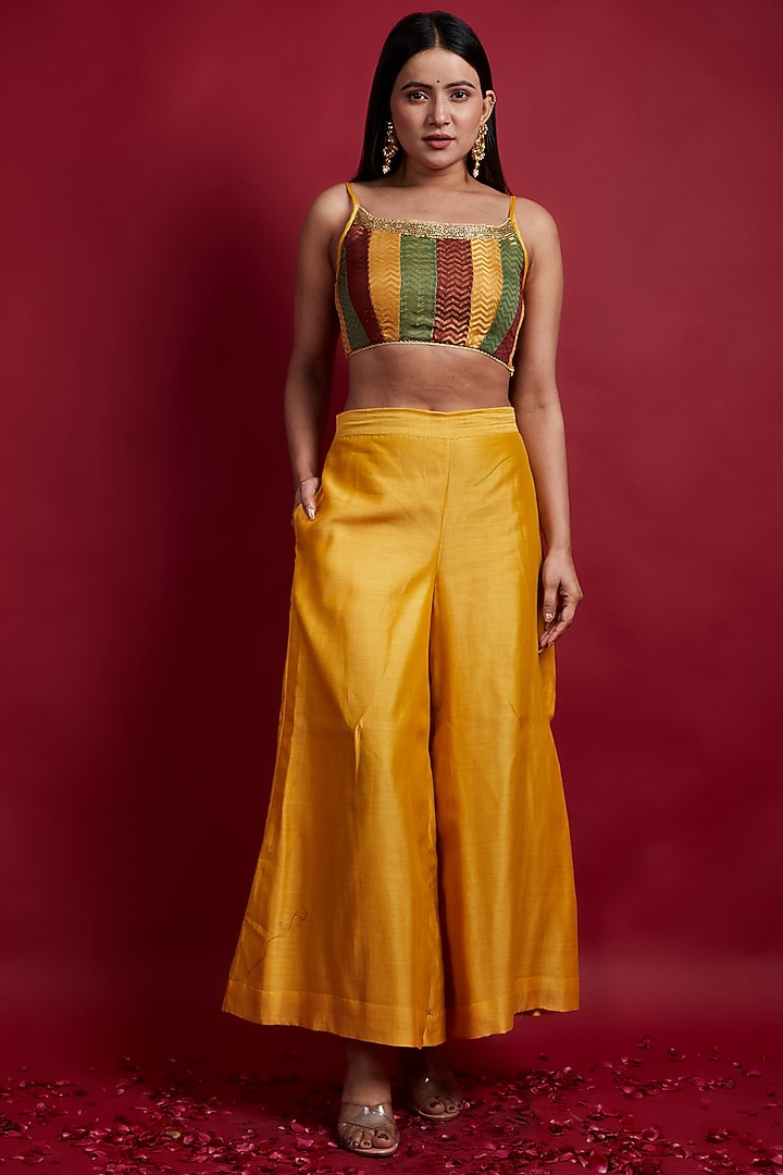 Turmeric Yellow Chanderi Palazzo Pant Set by Vinusto at Pernia's Pop Up Shop