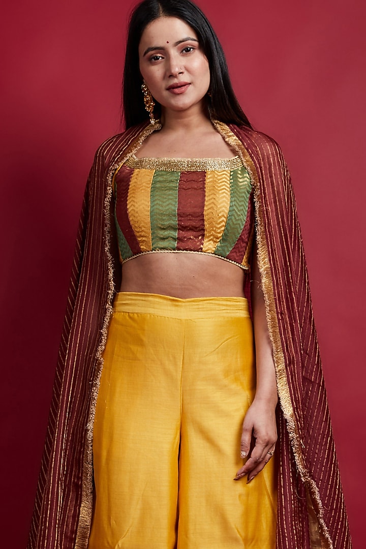 Turmeric Yellow Chanderi Palazzo Pant Set by Vinusto at Pernia's Pop Up Shop