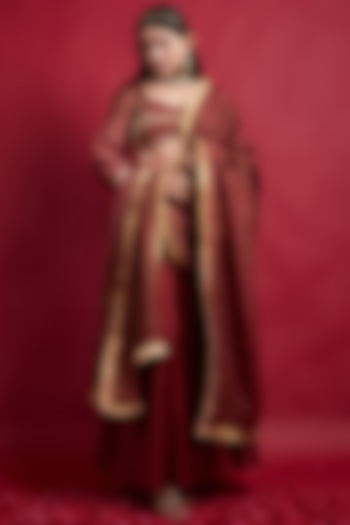 Maroon Chanderi Handloom Lehenga Set by Vinusto