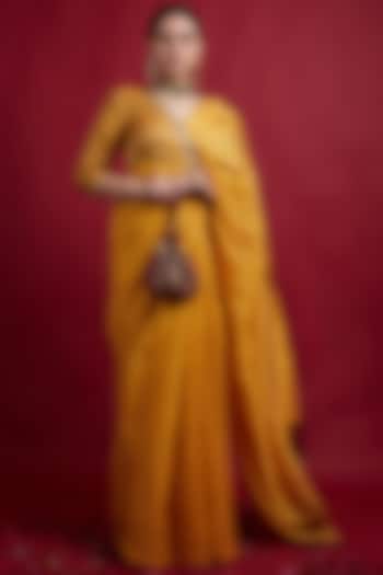 Turmeric Yellow Chanderi Handloom Saree Set by Vinusto