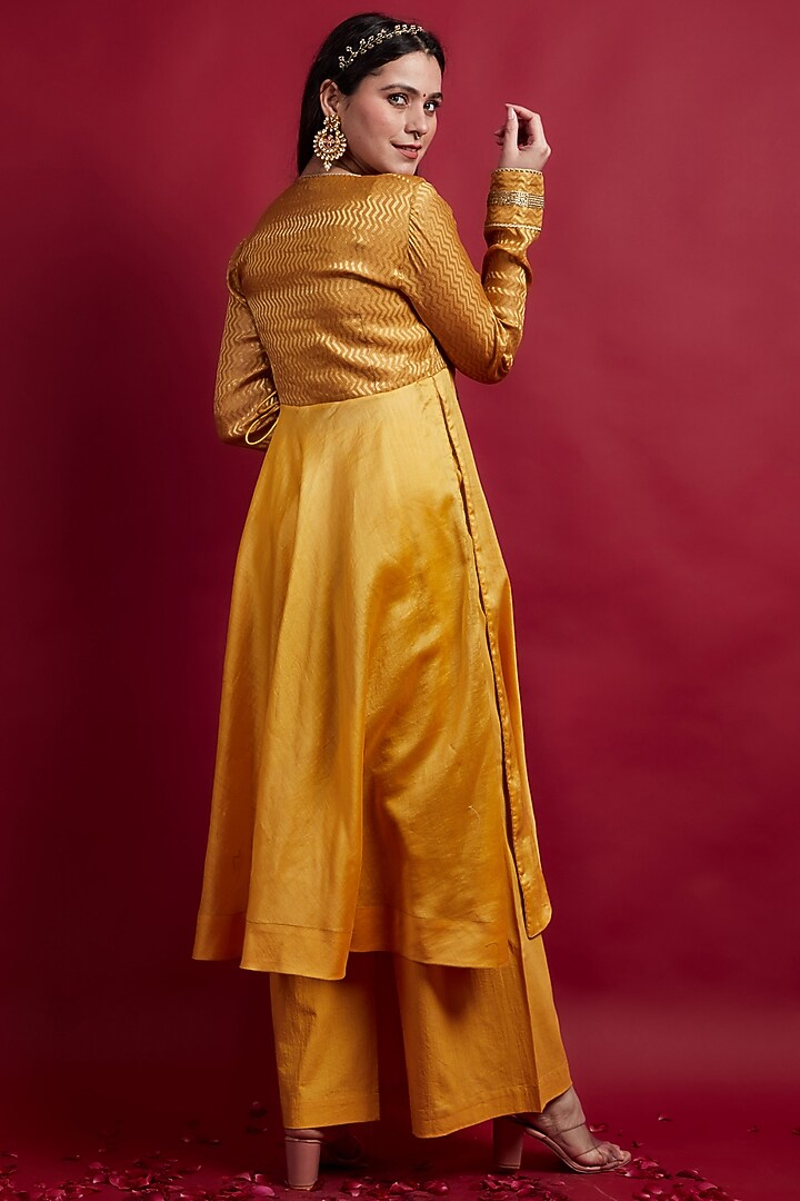 Turmeric Yellow Chanderi Handloom Party Wear Anarkali Set by Vinusto at Pernia's Pop Up Shop
