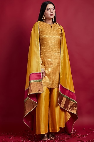 Turmeric Yellow Chanderi Handloom Sharara Set by Vinusto