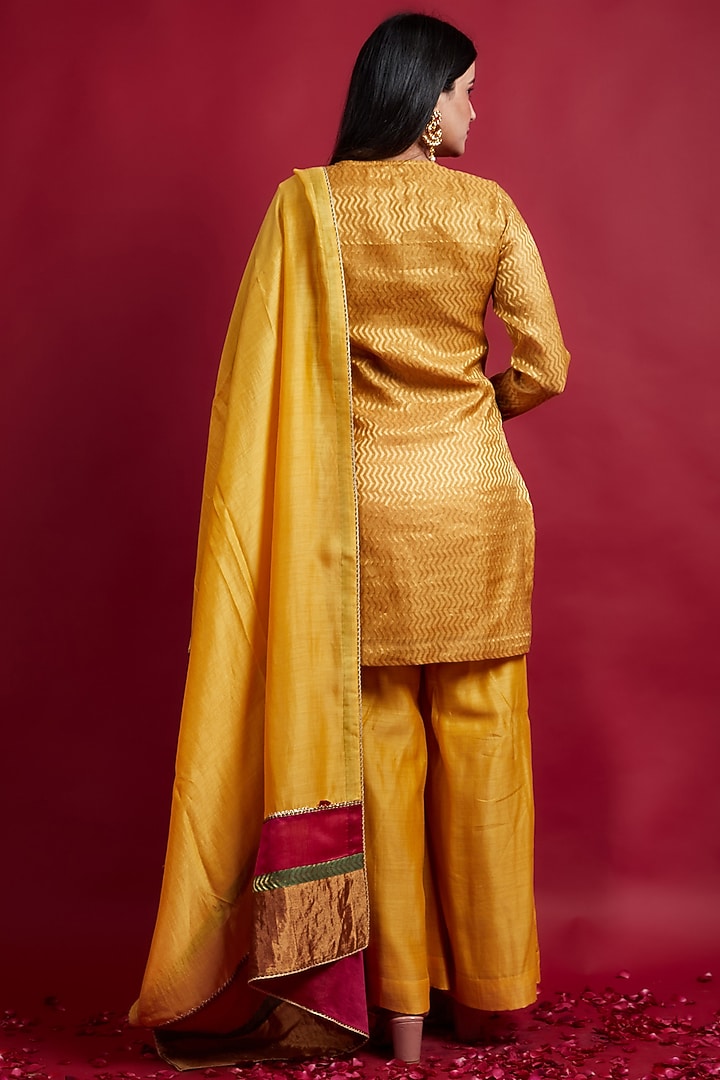 Turmeric Yellow Chanderi Handloom Party Wear Sharara Set by Vinusto at Pernia's Pop Up Shop