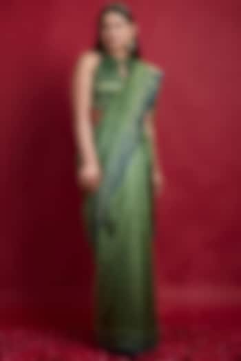 Olive Green Chanderi Handloom Saree Set by Vinusto