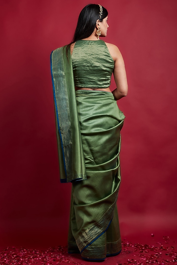 Olive Green Chanderi Handloom Festive Saree Set by Vinusto at Pernia's Pop Up Shop