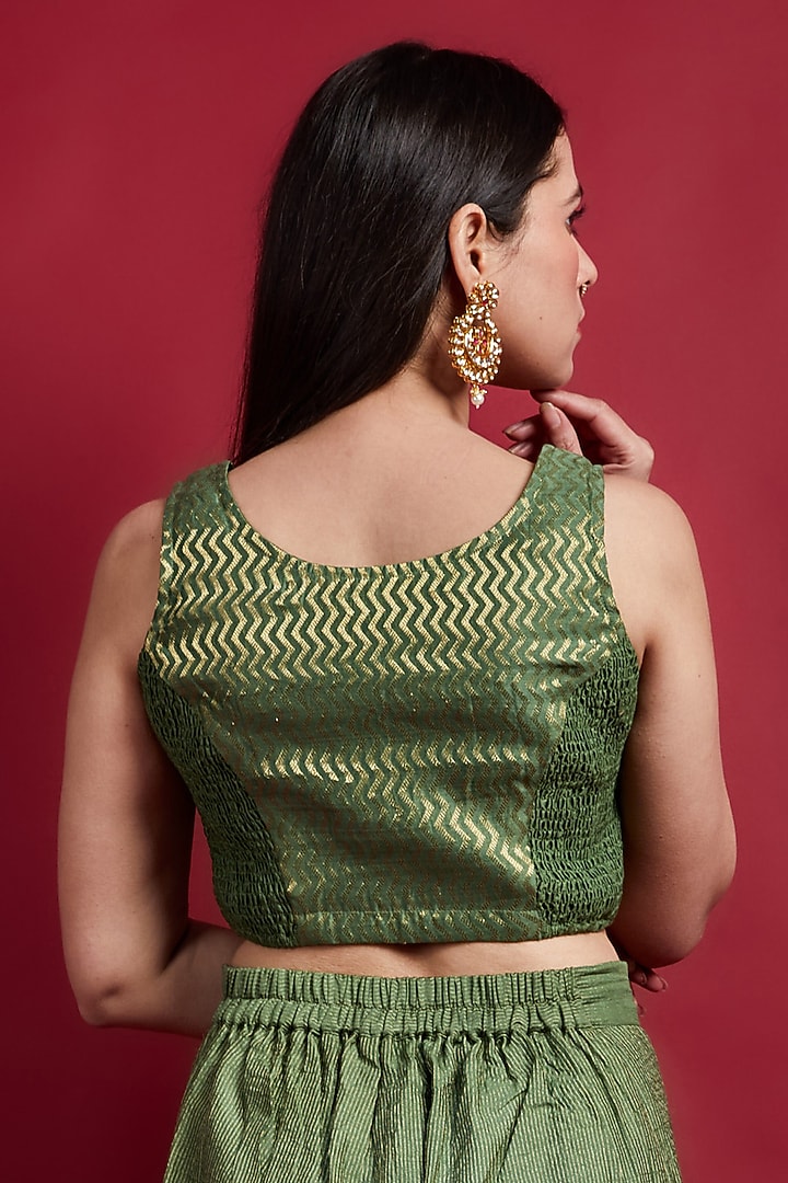 Olive Green Chanderi Handloom Pant Set by Vinusto at Pernia's Pop Up Shop